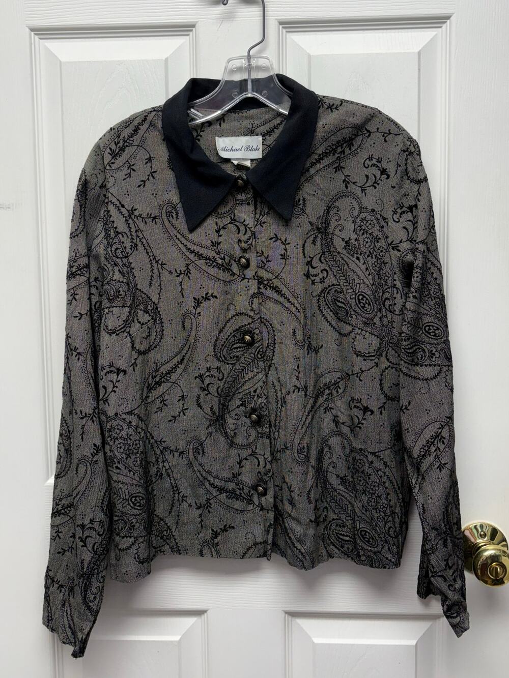 Vintage Michael Blake Blouse, Cropped Decorative Shank Button Women's Size 18